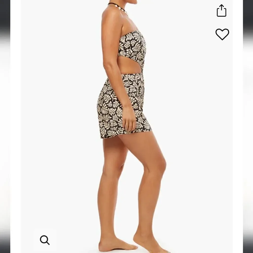 WeWoreWhat Safari Leaves Linen Strapless Cutout Romper Size M - Picture 2 of 9
